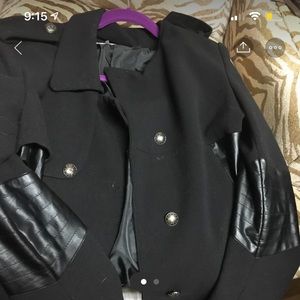 Black jacket with faux leather patches on elbows